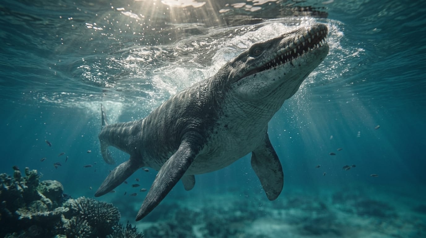 AI illustration of Mosasaurus surfacing to breathe
