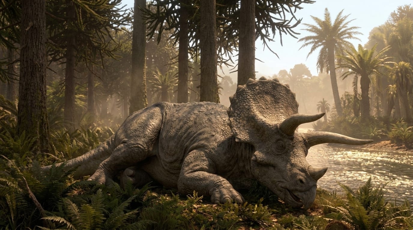AI illustration of Triceratops resting in the shade