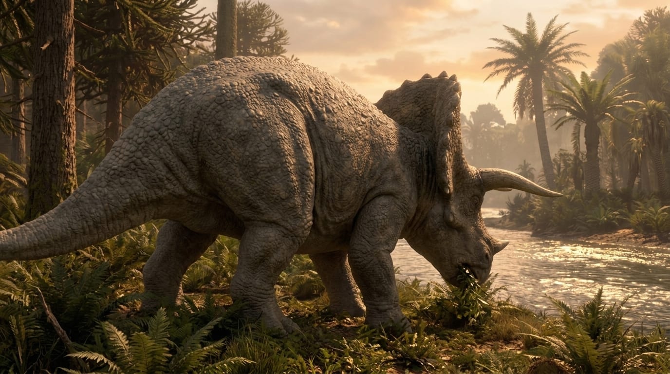 AI illustration of Triceratops feeding on plants